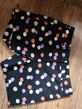 Ann Taylor Black Pants with Coral, Lavender and Cream Dot Print